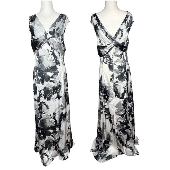 Tahari Dresses & Skirts - Tahari Womens Dress Size 10 Black White Floral Maxi VNeck Cross Back Formal Gown